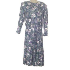 1970's Purple Pink Floral Paisley Cottagecore Midi Dress